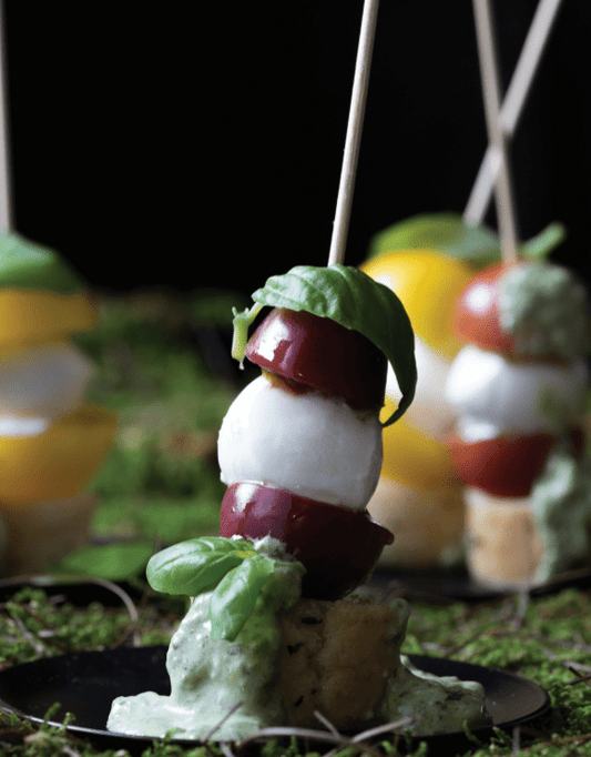Caprese Salad Stacks with Creamy Pesto Dressing - Simply Gourmet