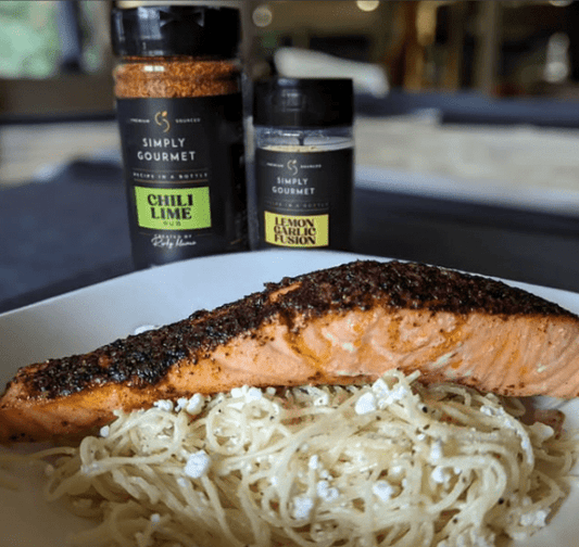 Chili Lime Salmon on a Bed of Lemon Garlic Pasta - Simply Gourmet