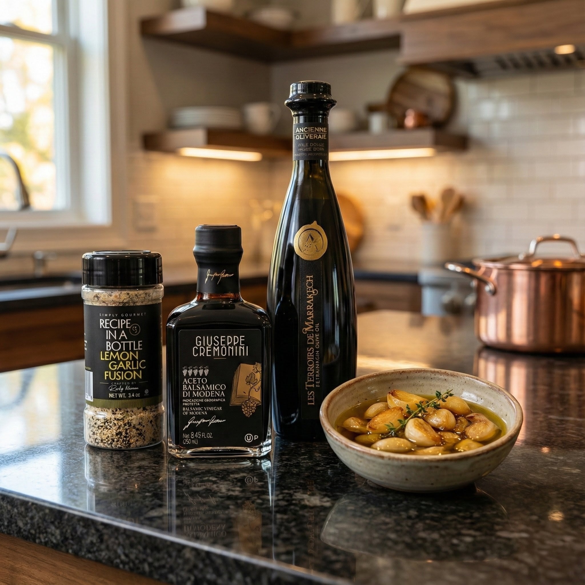 Atlas olive oil and Giuseppe Cremonini Balsamic Vinegar
