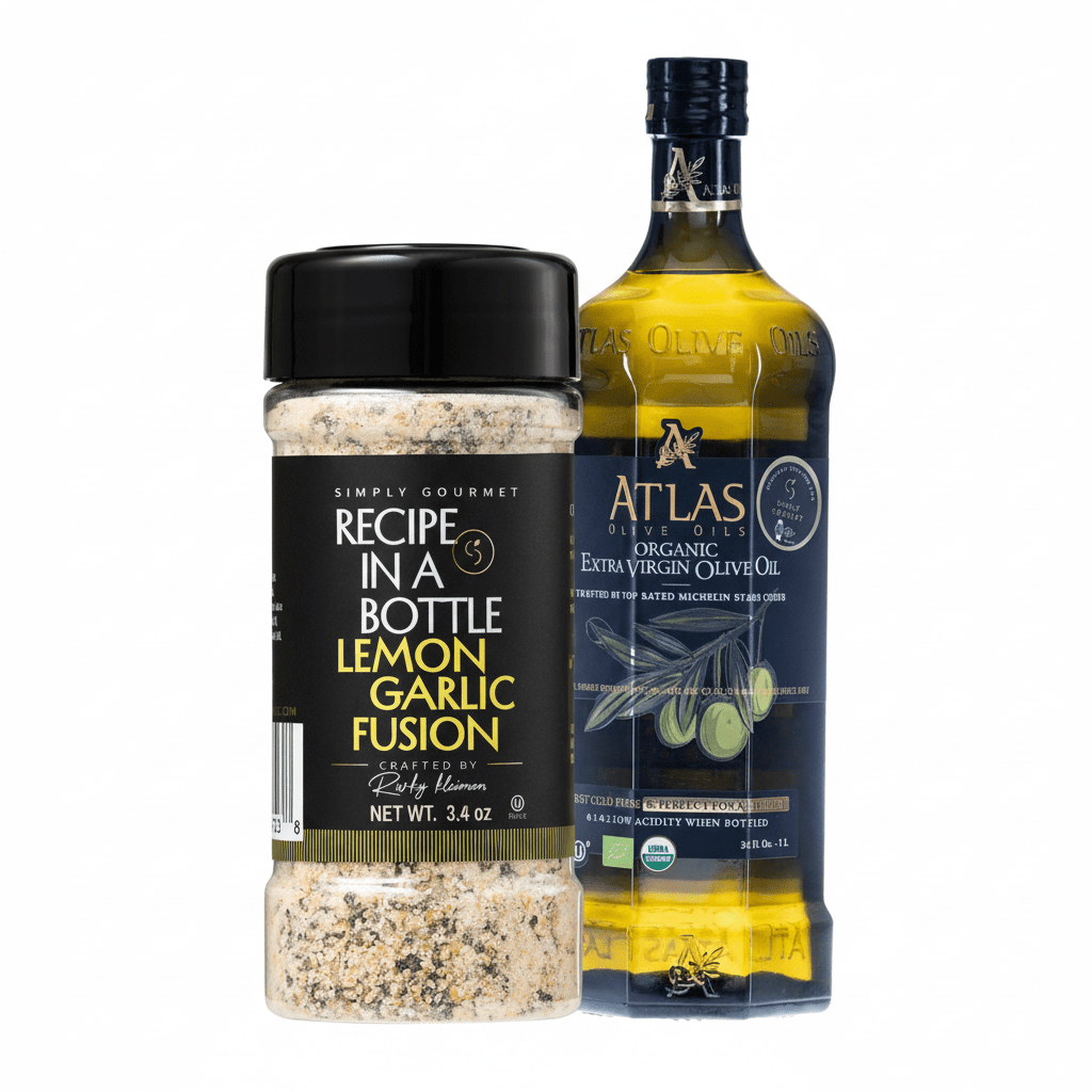Atlas Olive Oil and Lemon Garlic Fusion - Recipe in a Bottle - Spice Rub - Simply Gourmet