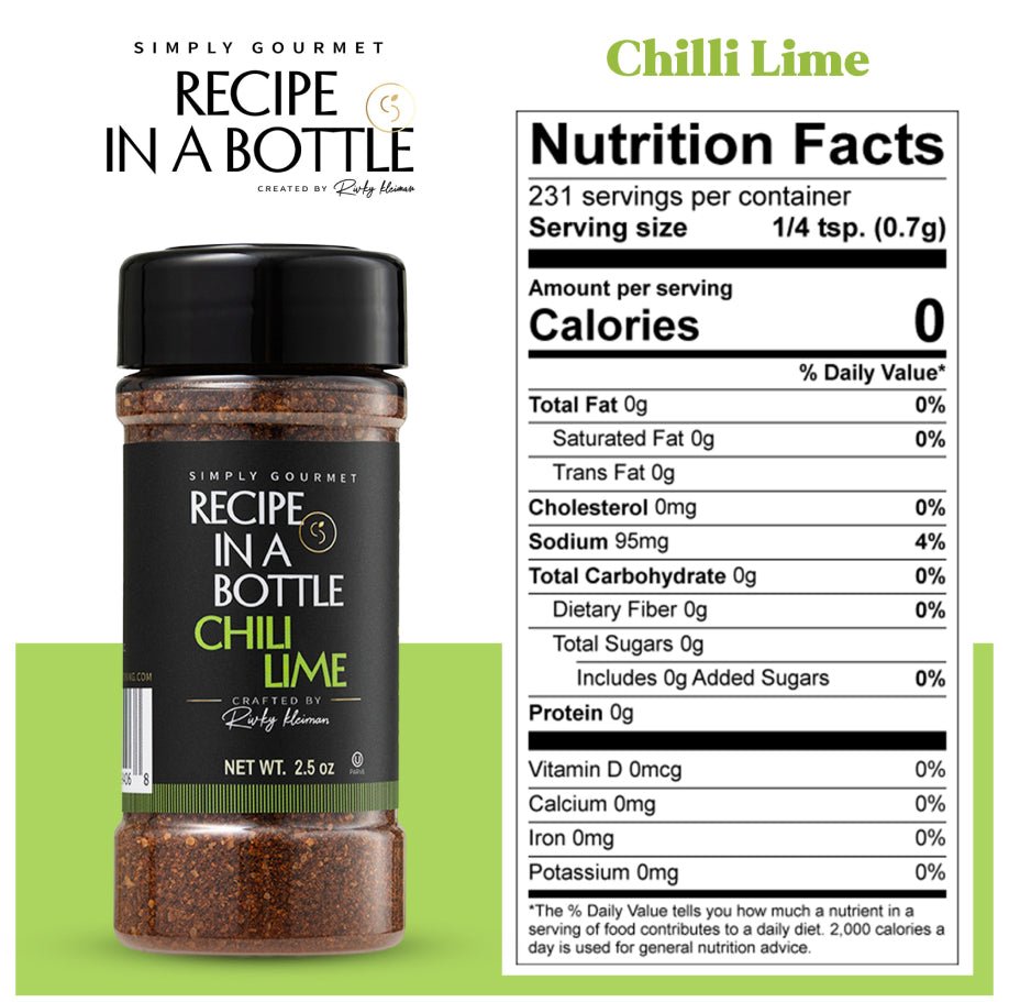 Chili Lime Seasoning - Recipe in a Bottle - Spice Rub - Simply Gourmet