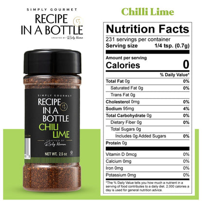Chili Lime Seasoning - Recipe in a Bottle - Spice Rub - Simply Gourmet