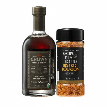 Crown Maple® Bourbon Barrel Aged Maple Syrup and Bistro Bourbon Seasoning - Recipe in a Bottle - Spice Rub - Simply Gourmet