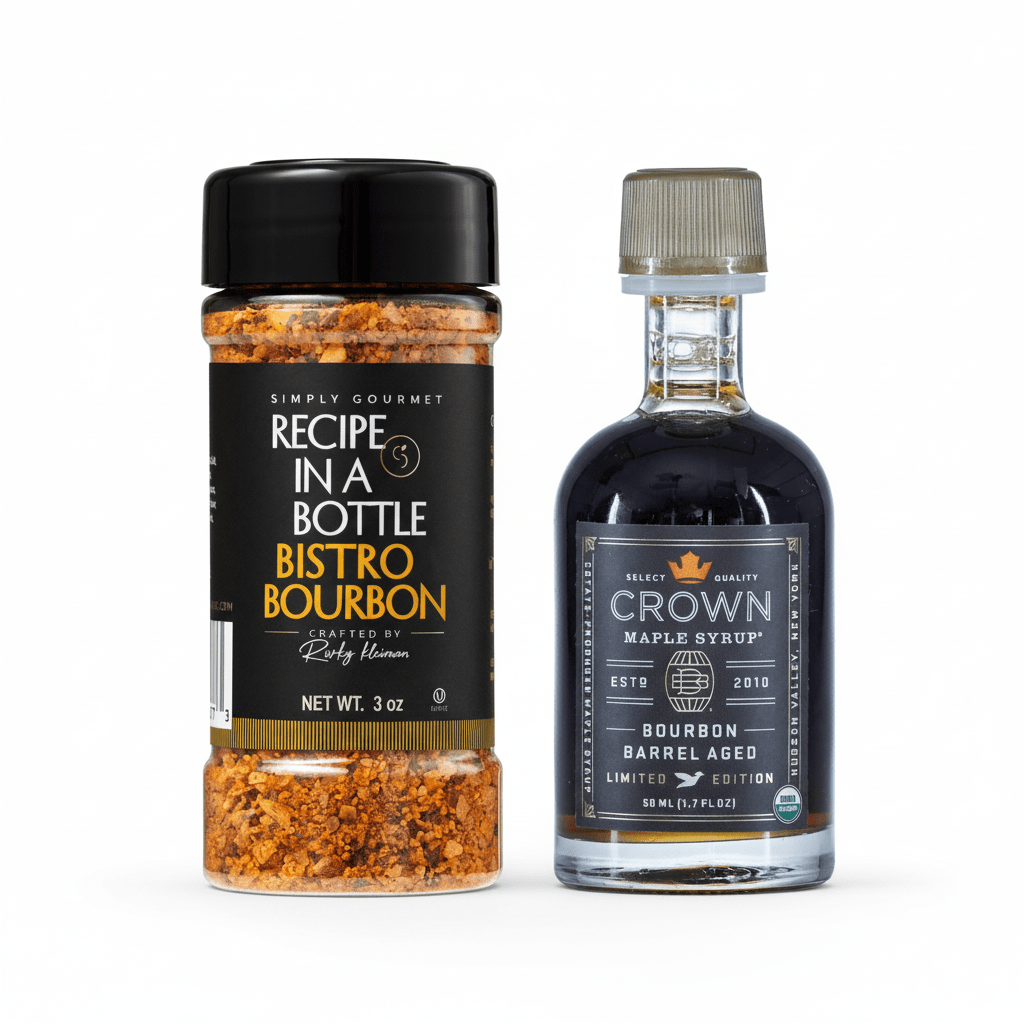 Crown Maple® Bourbon Barrel Aged Maple Syrup and Bistro Bourbon Seasoning - Recipe in a Bottle - Spice Rub - Simply Gourmet