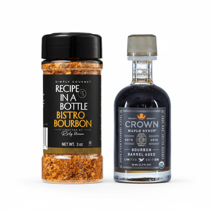 Crown Maple® Bourbon Barrel Aged Maple Syrup and Bistro Bourbon Seasoning - Recipe in a Bottle - Spice Rub - Simply Gourmet