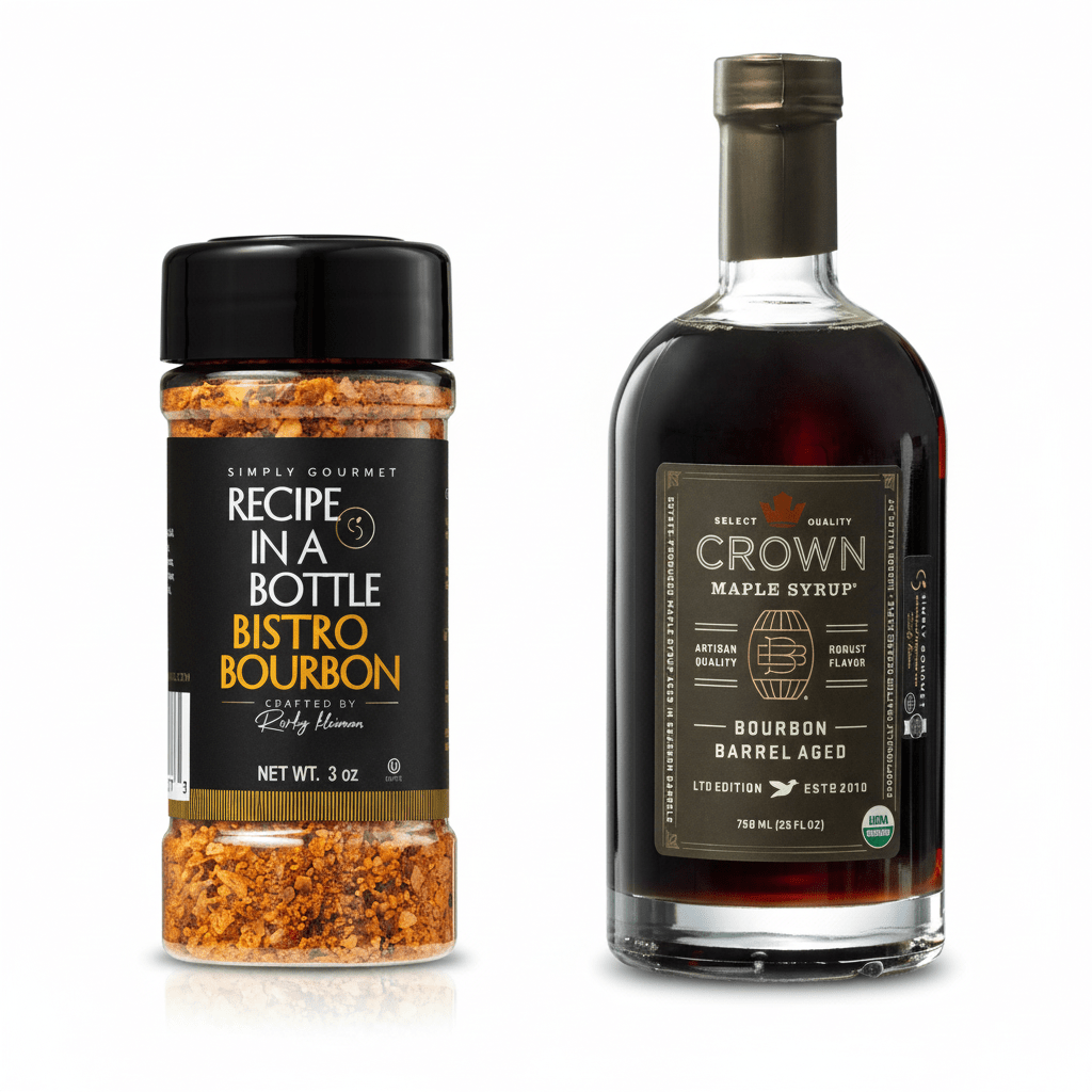 Crown Maple® Bourbon Barrel Aged Maple Syrup and Bistro Bourbon Seasoning - Recipe in a Bottle - Spice Rub - Simply Gourmet