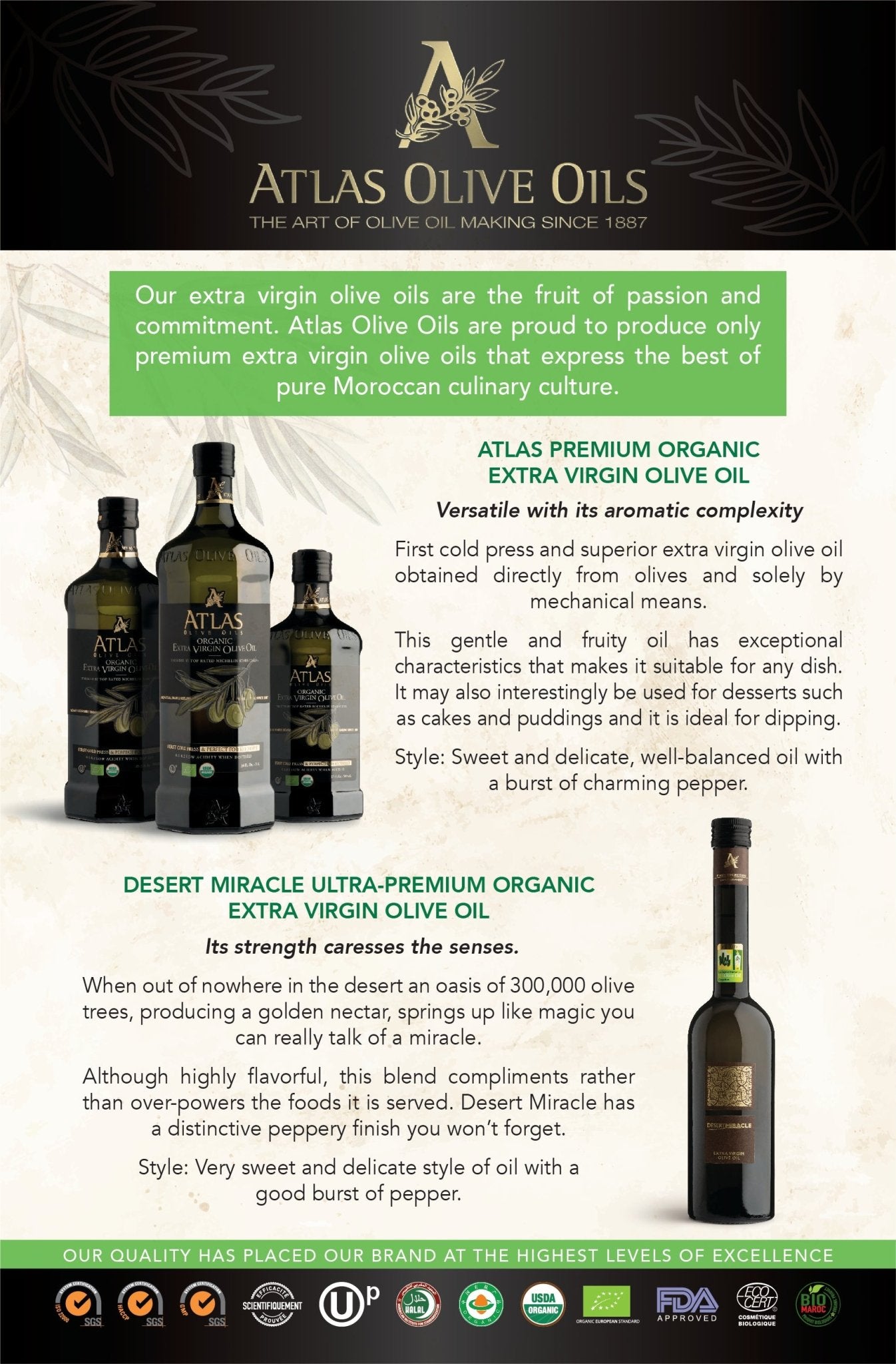 Desert Miracle - Atlas Olive Oil - Moroccan Ultra Premium, Cold First Pressed, Extra Virgin - Olive Oil - Simply Gourmet