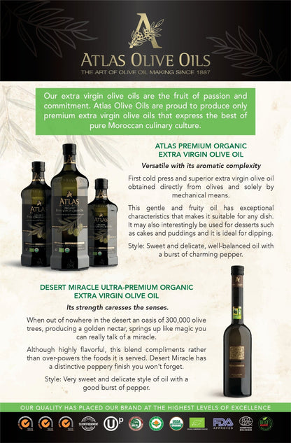 Desert Miracle - Atlas Olive Oil - Moroccan Ultra Premium, Cold First Pressed, Extra Virgin - Olive Oil - Simply Gourmet