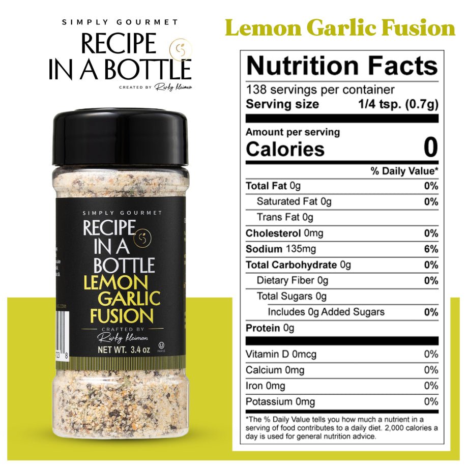 Lemon Garlic Fusion Seasoning - Recipe in a Bottle - Spice Rub - Simply Gourmet