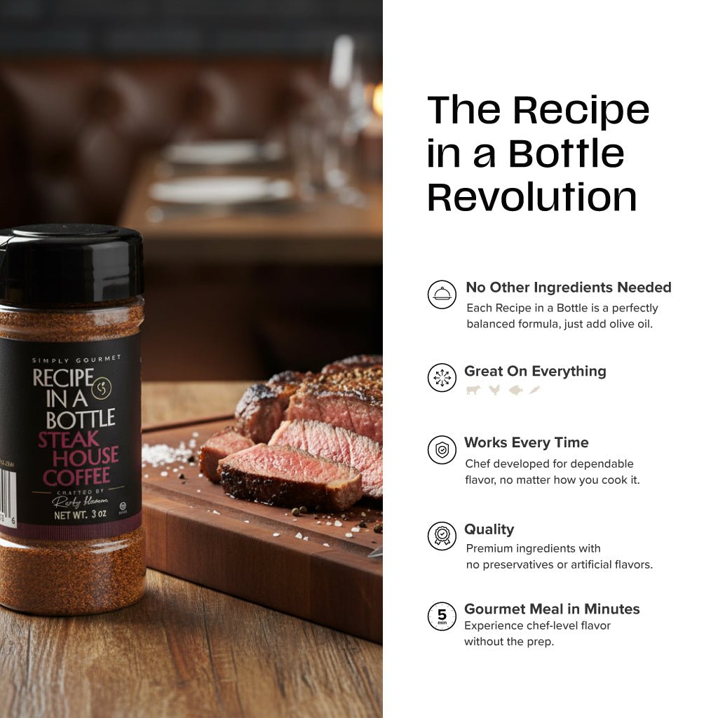 Steak House Coffee Seasoning - Recipe in a Bottle - Spice Rub - Simply Gourmet