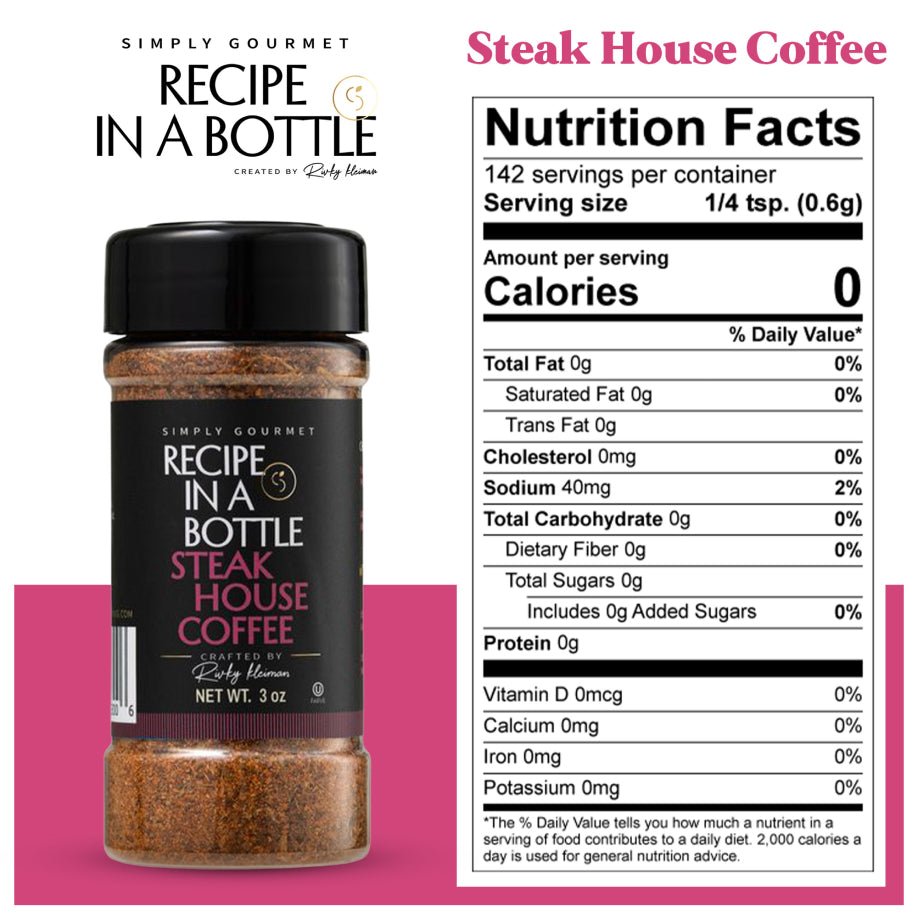 Steak House Coffee Seasoning - Recipe in a Bottle - Spice Rub - Simply Gourmet